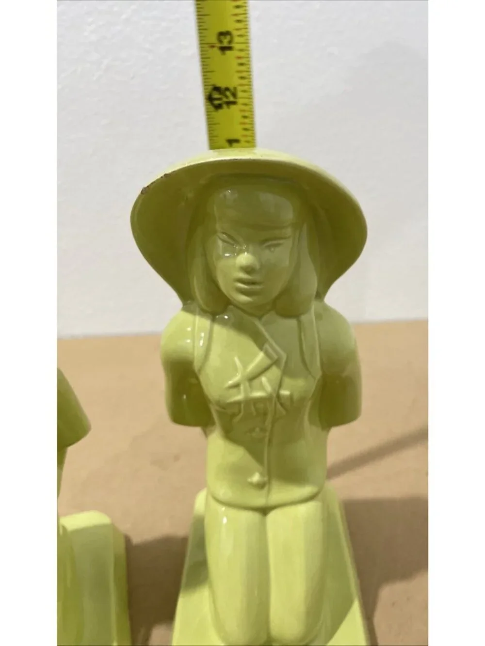 Vintage 1950s MCM Green Man Woman Ceramic Table Lamp Bases Pair Decoration 11